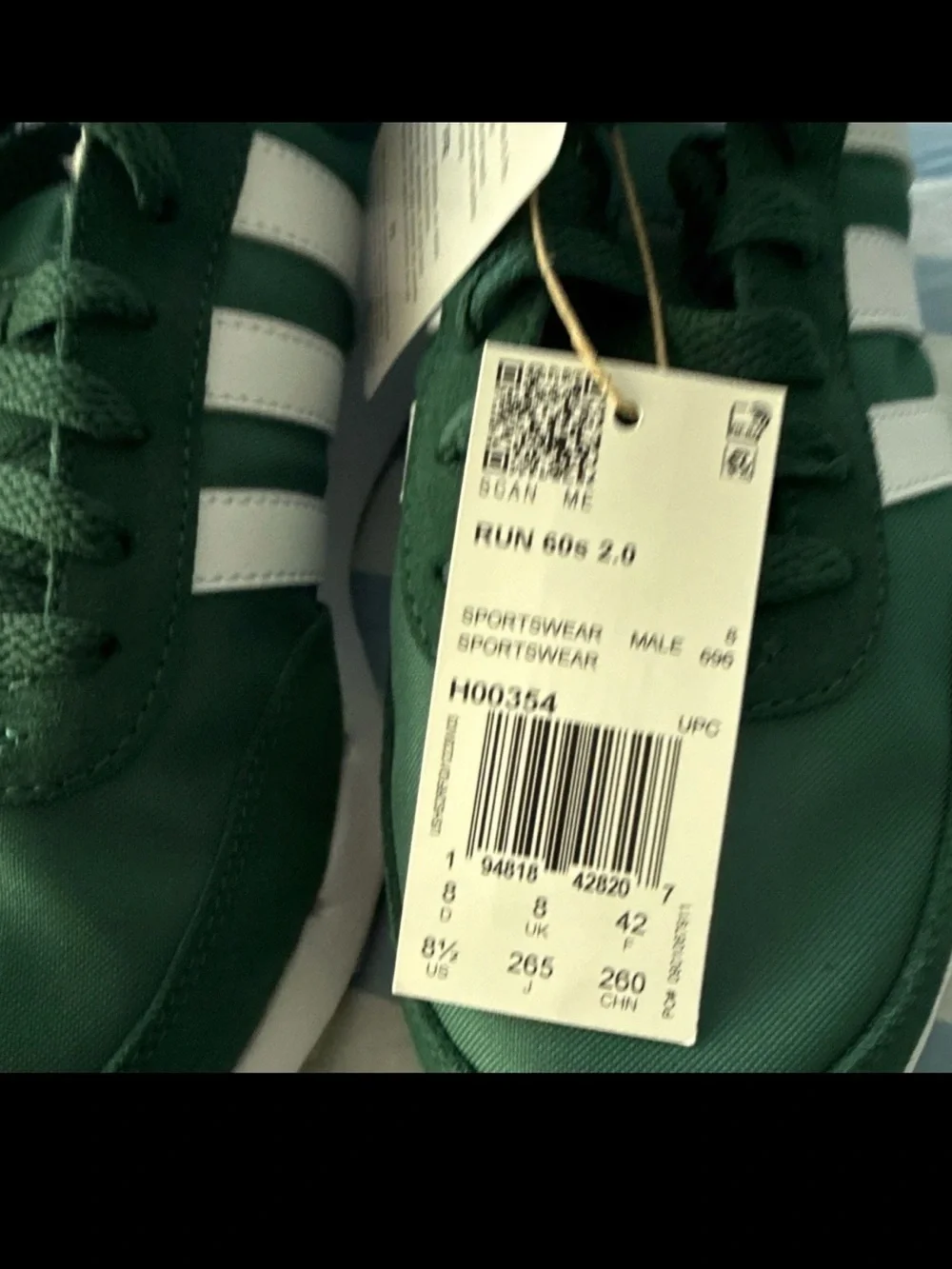 Adidas Run 60s 2.0 Green White Mens 8.5 Womens 9.5 EUR 42
